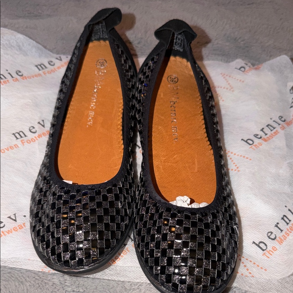 bernie mev. Black Patent Woven Ballet Flats